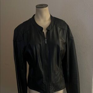 Guess Black Leather Motorcycle Jacket with Zipper Details